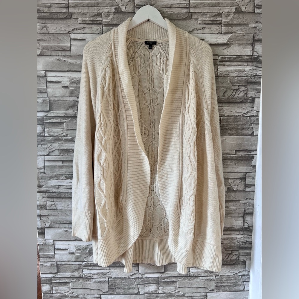 Talbots Women’s Lambswool Blend Kimono Duster Cream Cable Knit Cardigan Sweater